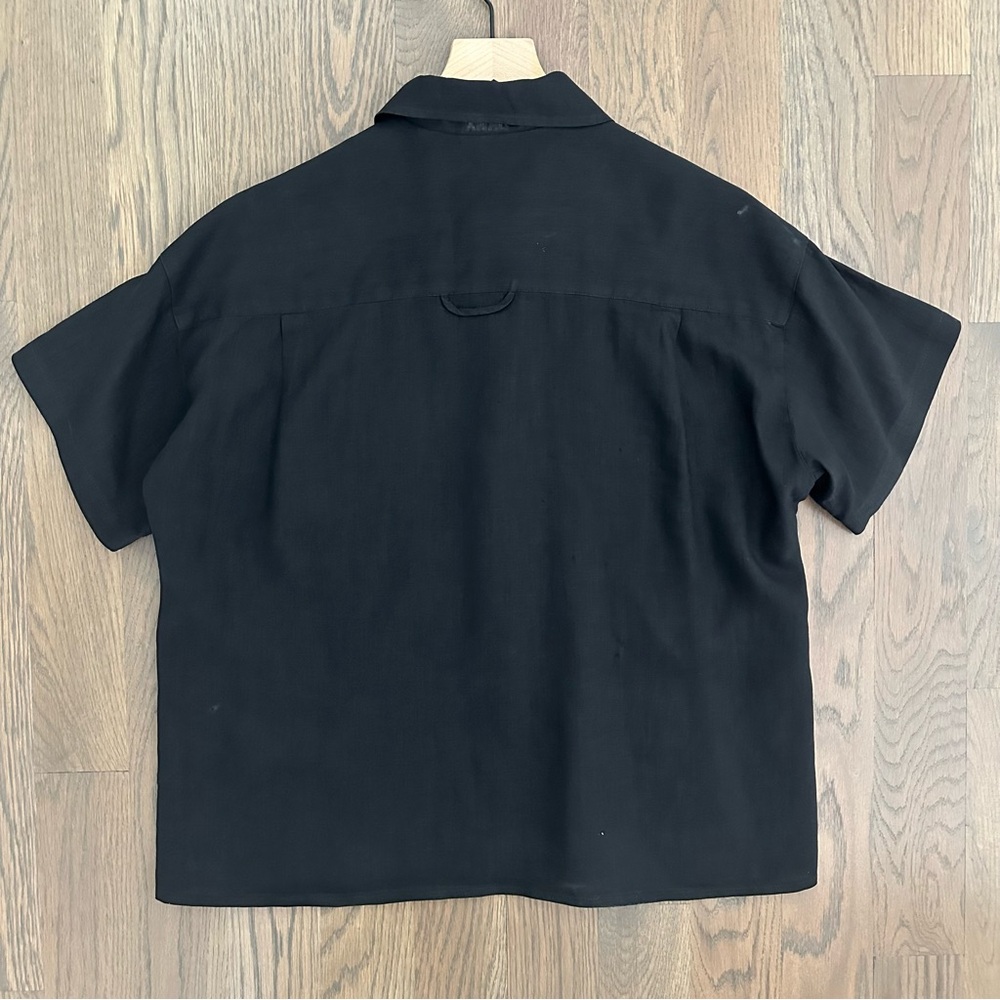 Vintage DKNY 100% Linen Short Sleeve Button Front Collared Blouse Black Size 4 S - Picture 3 of 7